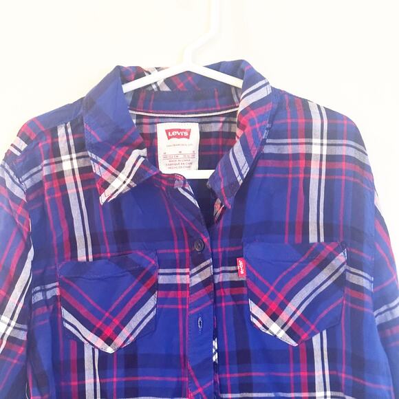 Girl's Levi Plaid Top sz M Long Sleeve Button Down Top M (10/12) - Picture 6 of 7